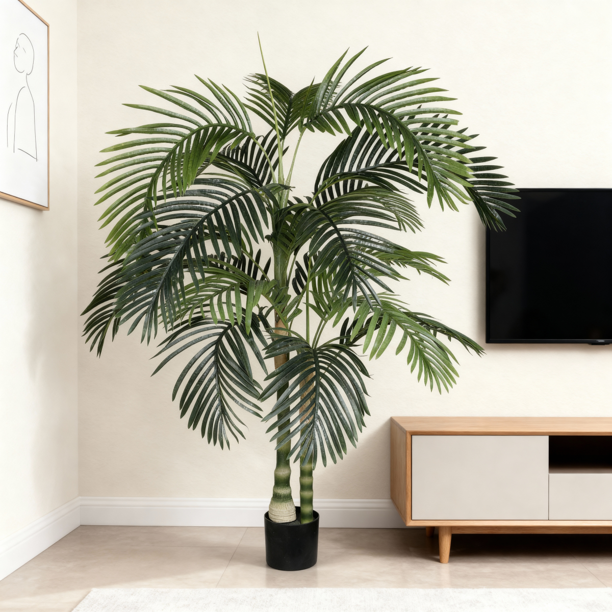 6FT Artificial Palm Tree with Black Plastic Pot, Tropical Fake Plant for Indoor Outdoor Decoration, Faux Palm, 1pc/set