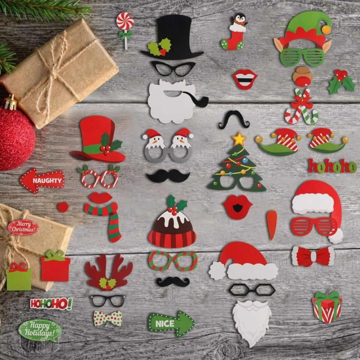 49 Christmas Photo Items, Photo Products, Christmas Party, Christmas Photo Booth, Christmas Mugs, Party Glasses, Christmas Decorations, Assorted Items, Party Favor Packs