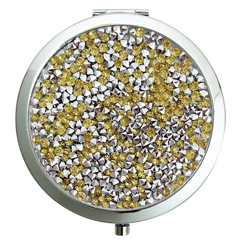 Crystal Stick-on Crystals Makeup Round Double-sided Portable Pocket Mirror