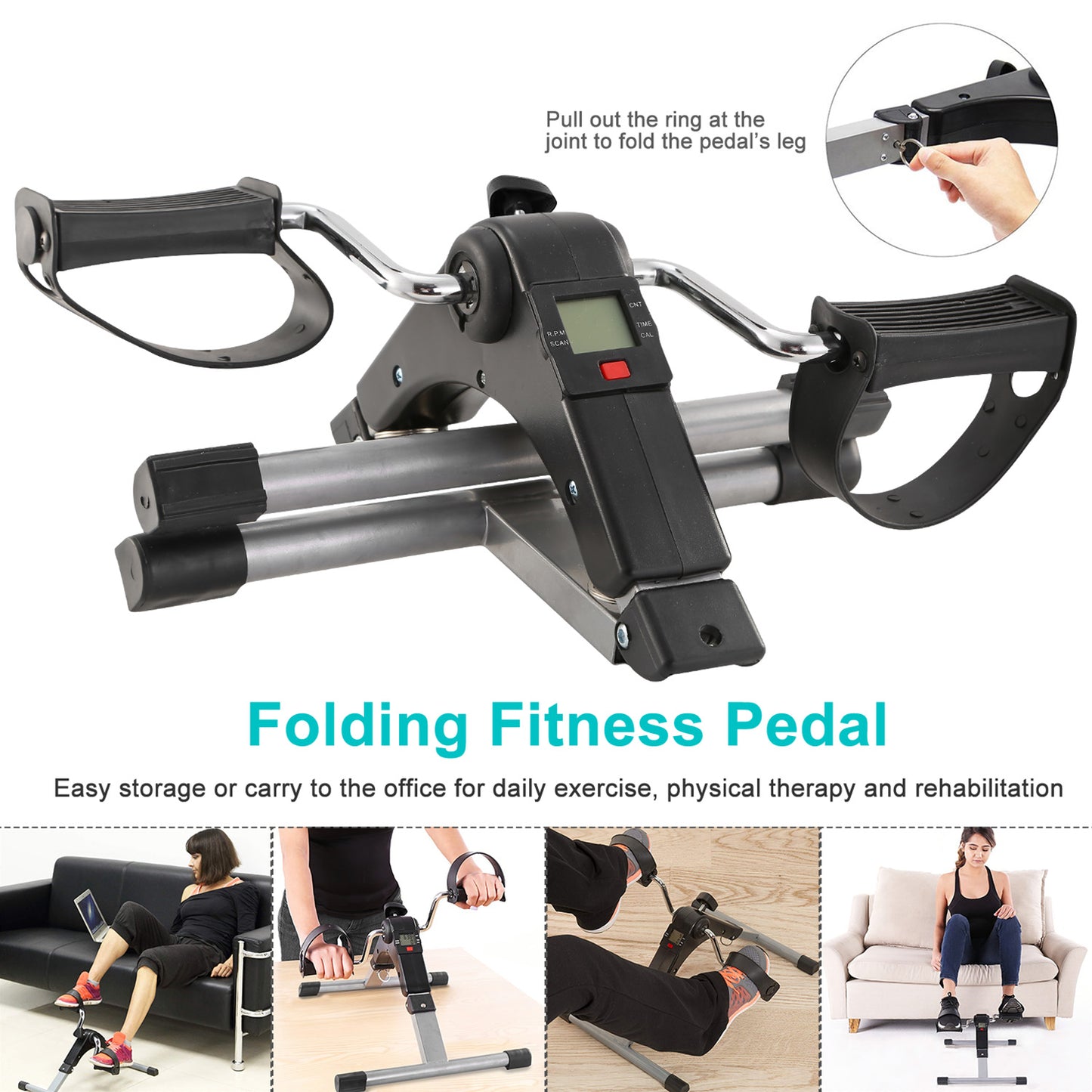 1Pc Foldable Exercise Bike Pedal Fitness Exerciser Cycle Bike  LCD Display Mini Pedal Exerciser For Leg Arm Physical Therapy Home Office Gym
