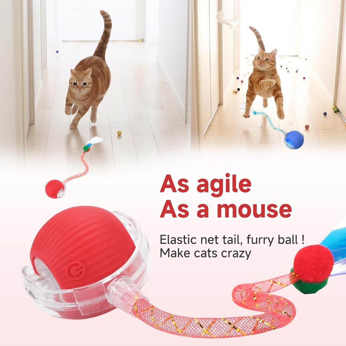 Tail Interactive Cat Toys For Indoor Cats, Motion Activate Cat Toy, Smart Kitten Rolling Ball Moving Ball Toys, Rechargeable Dog Cats Ball For Enrichment Exercise