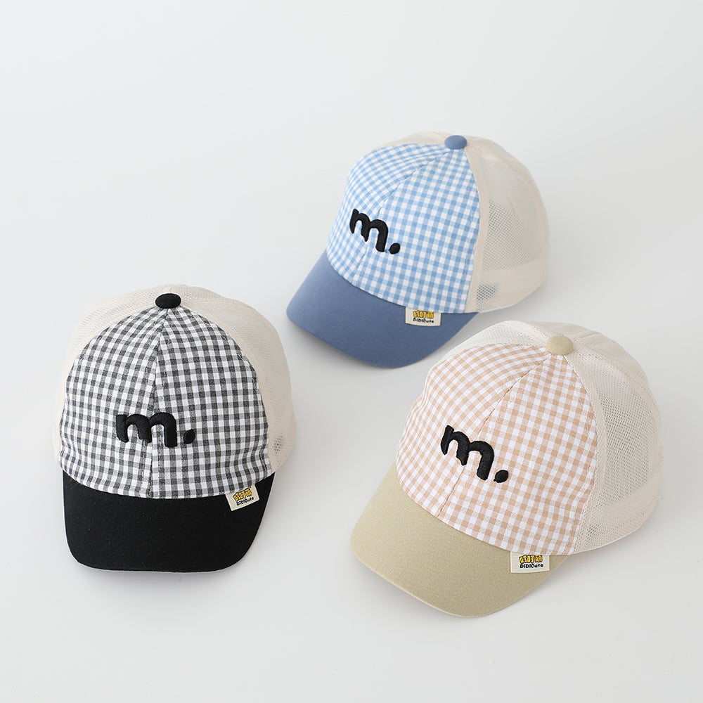 Summer Children's Small Checkered Embroidered M-letter Patchwork Fashion Baseball Cap, Suitable For Babies For Sun Protection And Shading