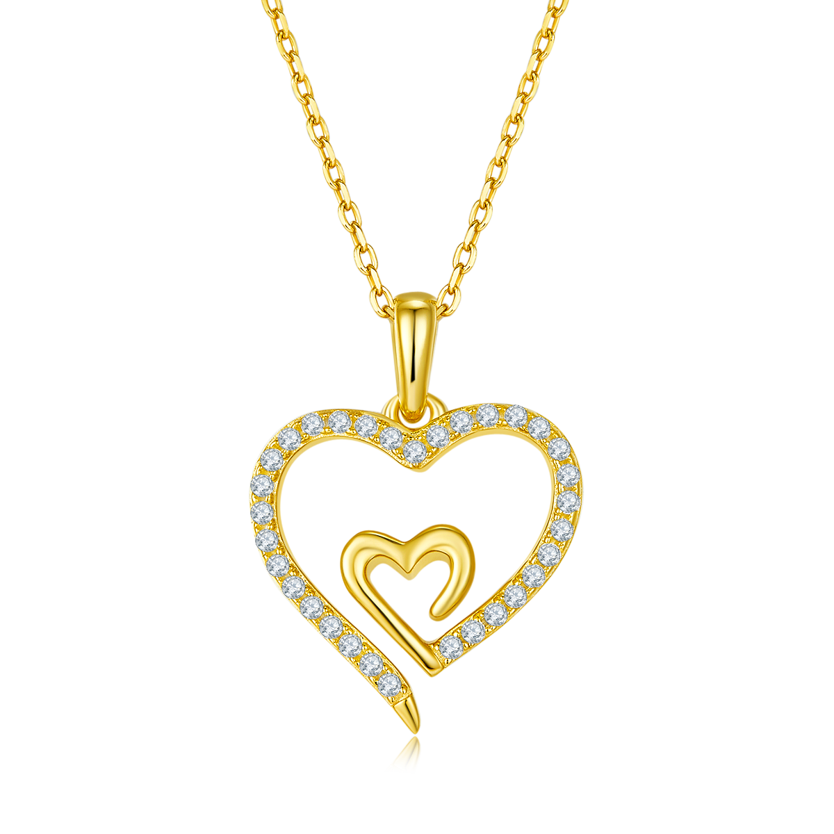 4.6g S925 Sterling Silver Moissanite Heart Necklace 45cm  32 Stones Double Heart Pendant With GRA, Platinum Plated Romantic Jewelry Gift Box Set For Women