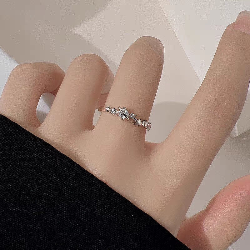 1 Piece 999 Sterling Silver Saturn & Star CZ Ring, Delicate Celestial Style, For Daily Wear & Valentine's Gifts
