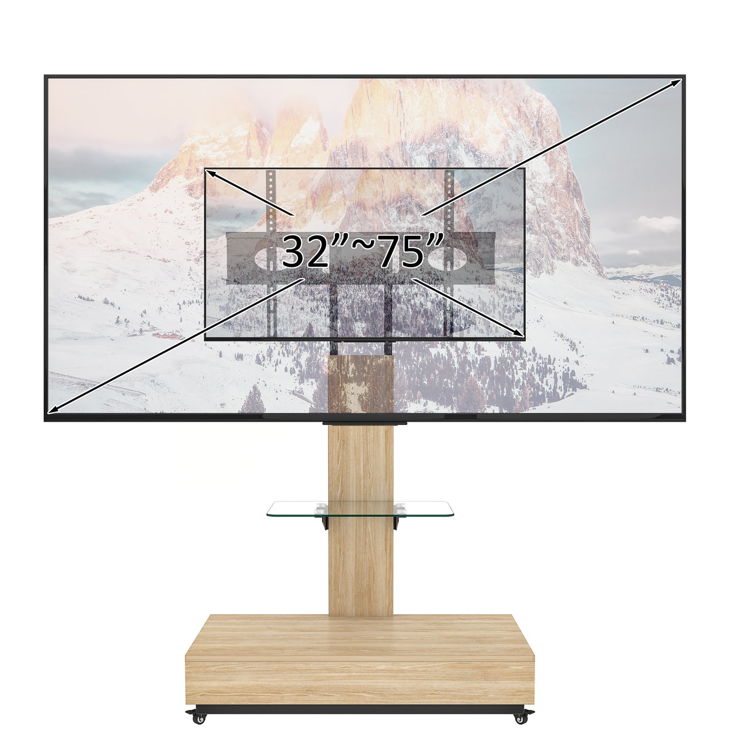TV Cabinet With Drawers, Suitable For Living Rooms, Bedrooms And Offices. The Height-adjustable Mobile TV Cart Can Accommodate TVs From 32 To 75 Inches. Natural Surface-W80 D40 Cm