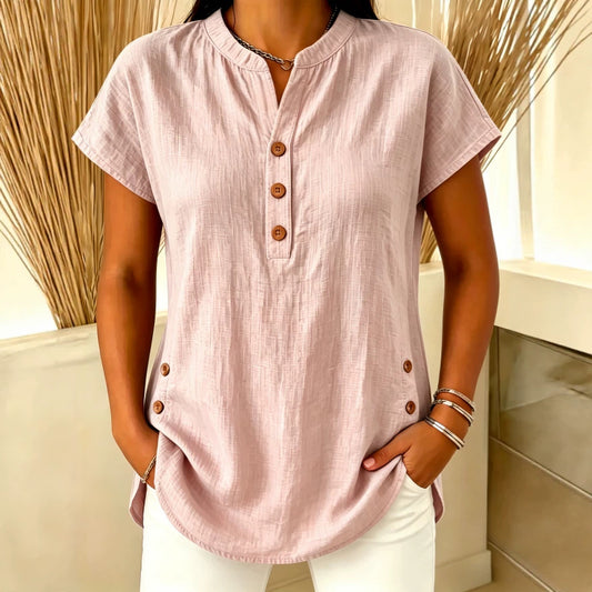 Womens Fashion Plus-Size Casual V-Neck Button-Up Shirt
