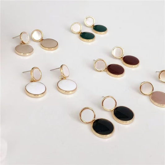 High-End Natural Shell Stud Earrings, Enamel Dangle Earrings For Women, Korean Cold Minimalist Personalized Hong Kong Retro Style Elegant Drop Ear Jewelry