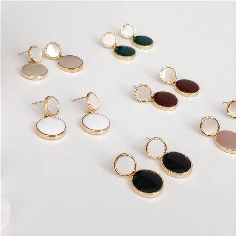 High-End Natural Shell Stud Earrings, Enamel Dangle Earrings For Women, Korean Cold Minimalist Personalized Hong Kong Retro Style Elegant Drop Ear Jewelry