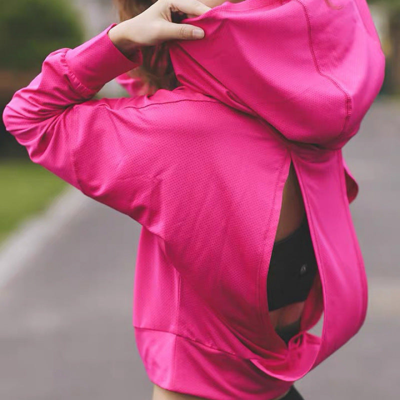 Hollow-out Beautiful Back Running Hoodie Quick-Drying Womens Fitness Top