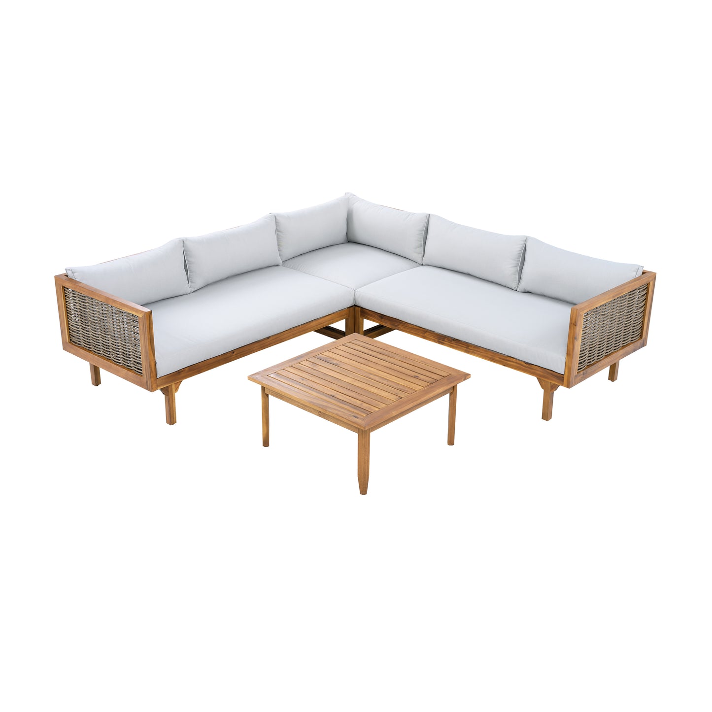SECTIONAL SEATING GROUP WITH WATERPROOF CUSHIONS - PREMIUM OUTDOOR SOFA SET LIGHT GRAY CUSHION