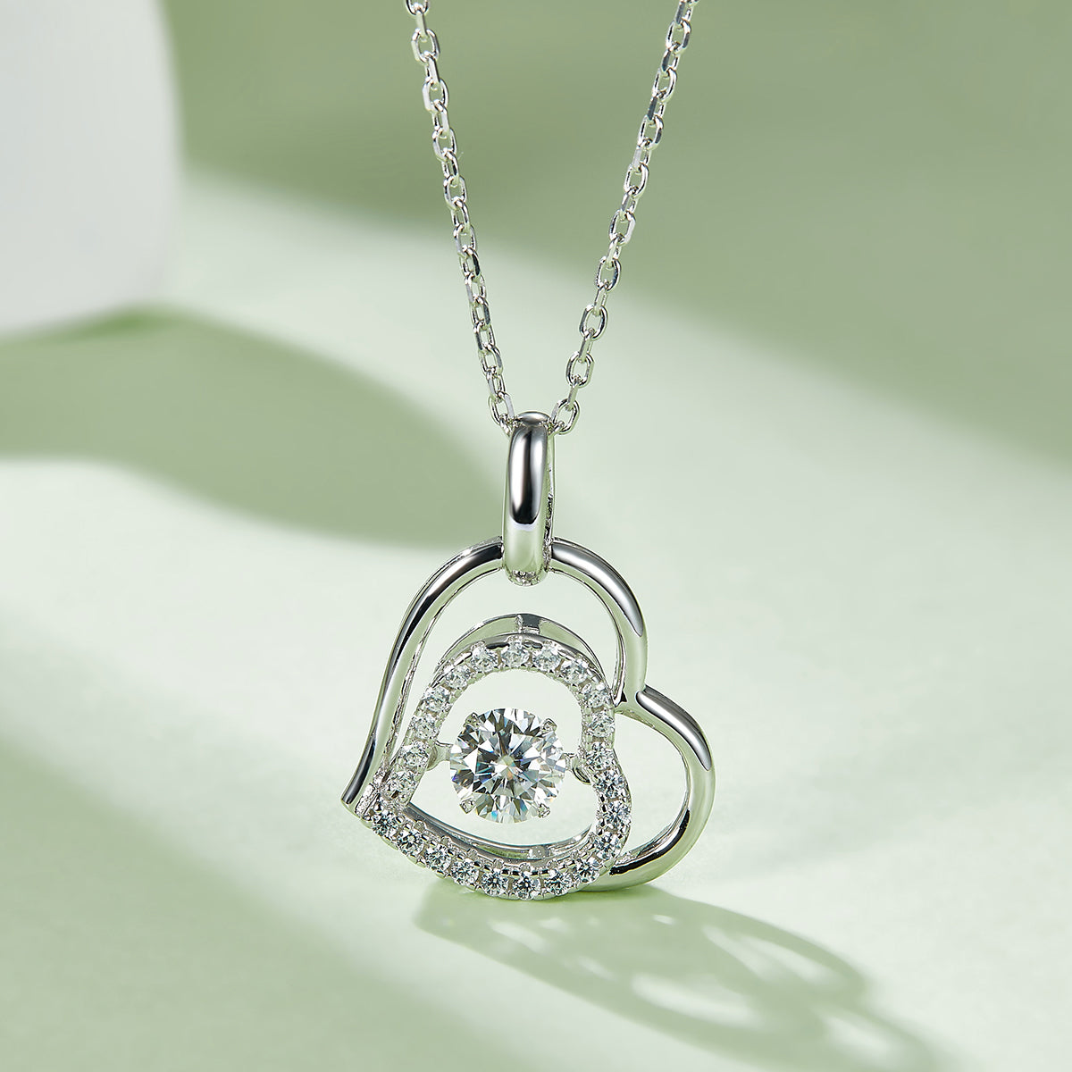 S925 Sterling Silver 0.5ct D Color VVS1 Moissanite Interlocking Heart Necklace 45cm Platinum Plated GRA Certified Gift Box