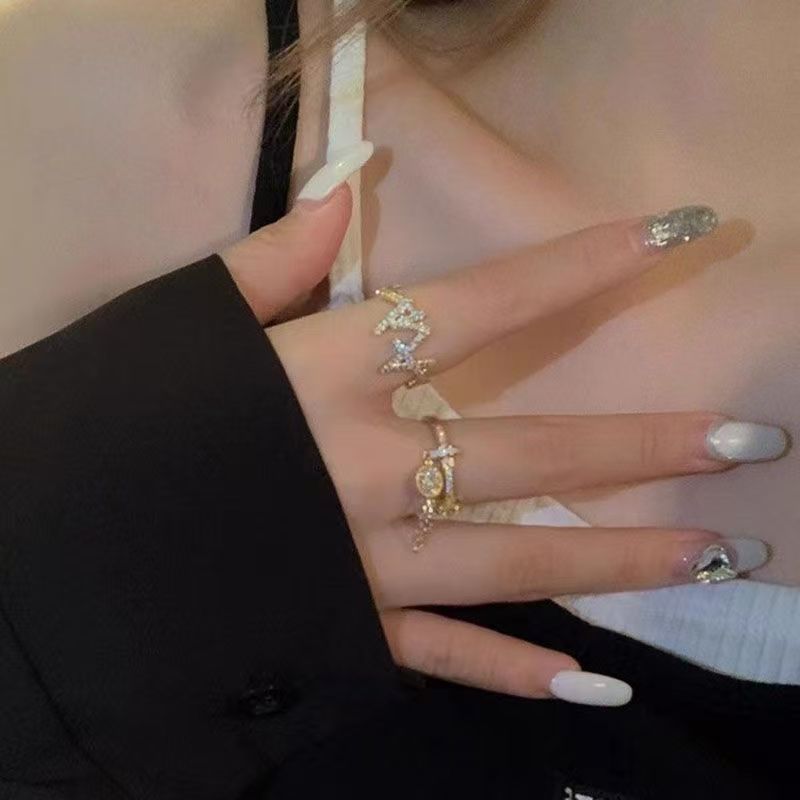 2PC Y2K Bling Zircon Open Ring, Korean & Japanese Style, Elegant All-Match, Minimalist INS Niche Index Finger Ring