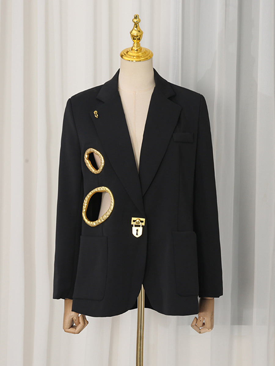 Cutout Gold Lock Decor Blazer