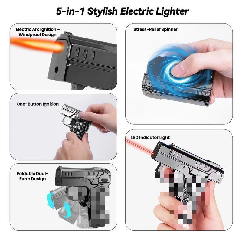 Butane Free-2-in-1 Fidget Spinner Gun Lighter Foldable Transformer Metal Lighter Red Laser Windproof Novelty EDC Gadget Gift For Men
