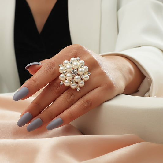 1 Piece French Retro Niche Creative Design Fashion Lightweight Luxury Joint Ring Korean Style Simple Elegance Fake Pearl Open Ring