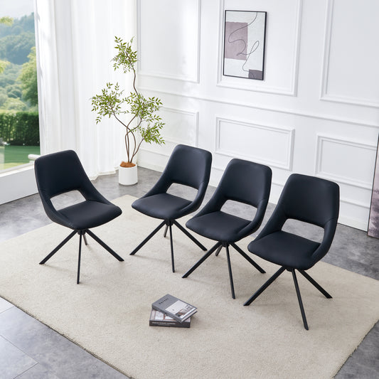 Dining Chairs Set Of 4, Comfortable Swivel Dining Room Chair, Metal Kitchen Chairs With GoldMesh Scratch-Resistant Leather And High Back  Black, Set Of 4