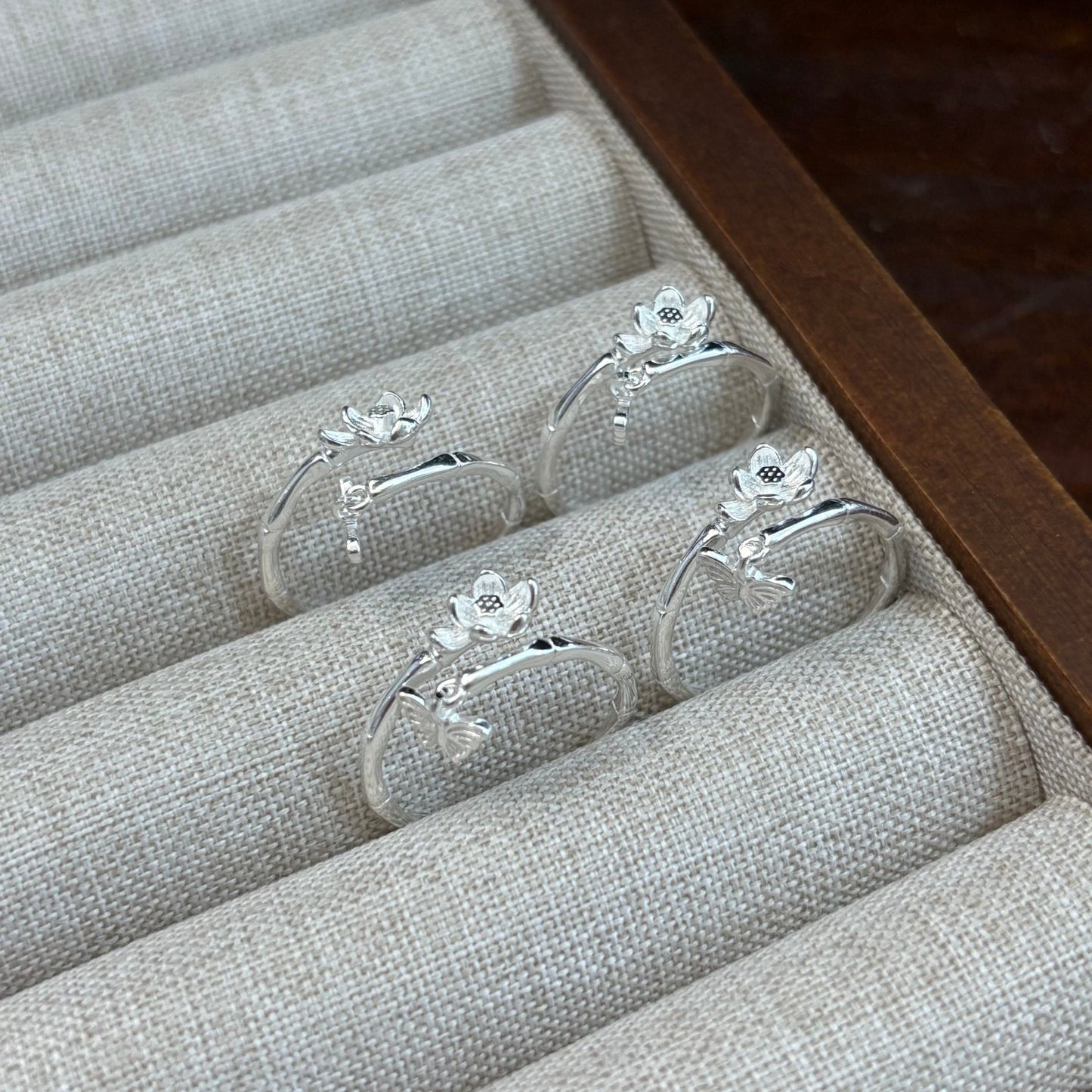 1pc 999 Sterling Silver Bamboo Flower And Butterfly Charm Open Ring, Fresh Style, Perfect For Daily Wear And Valentine's Gift