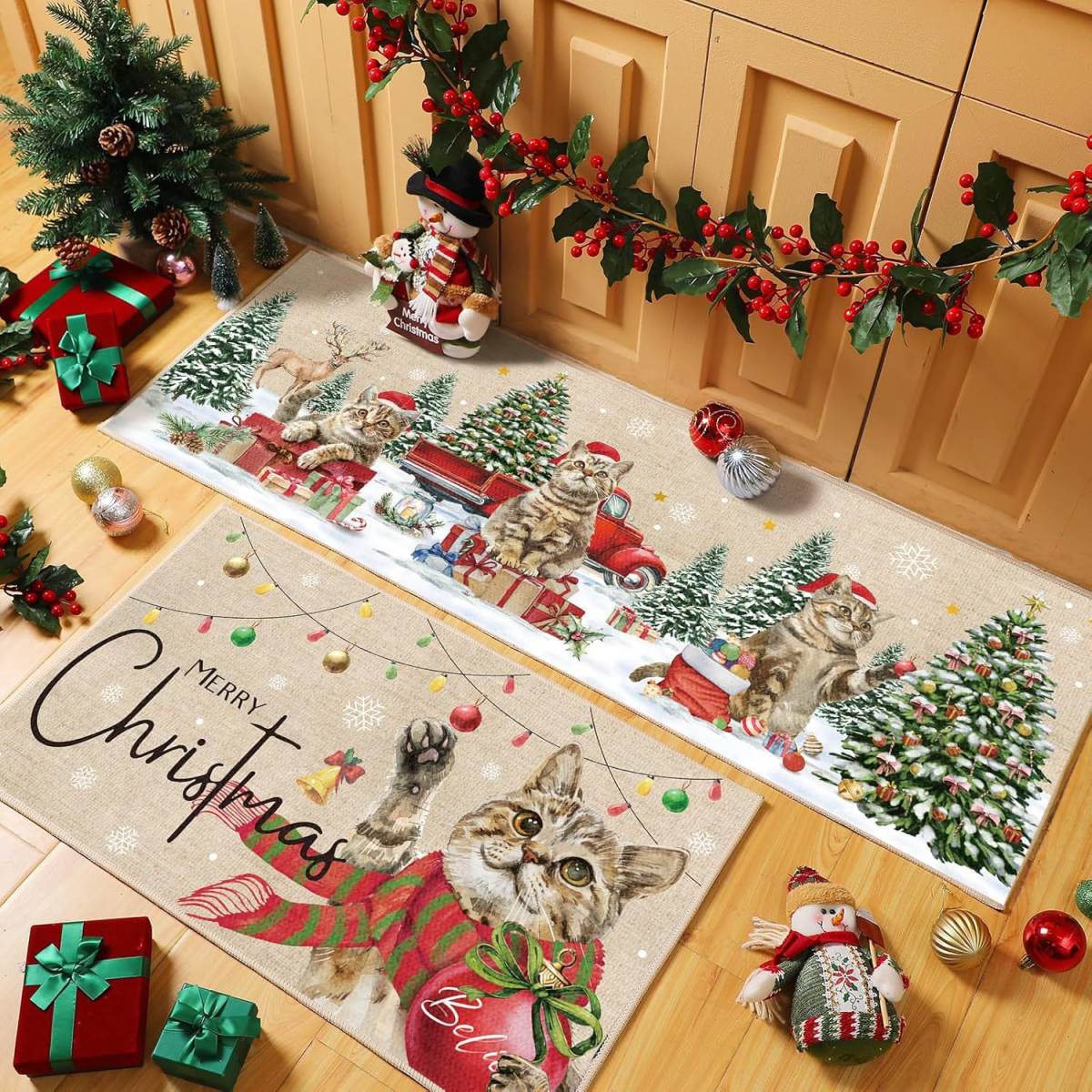2Piece Anti Fatigue Kitchen Mat Seasonal Fall Holiday Party Vintage Farmhouse Kitchen Rug Runner Set For Home Office Non Slip Waterproof Heavy Duty Comfort Standing Mats