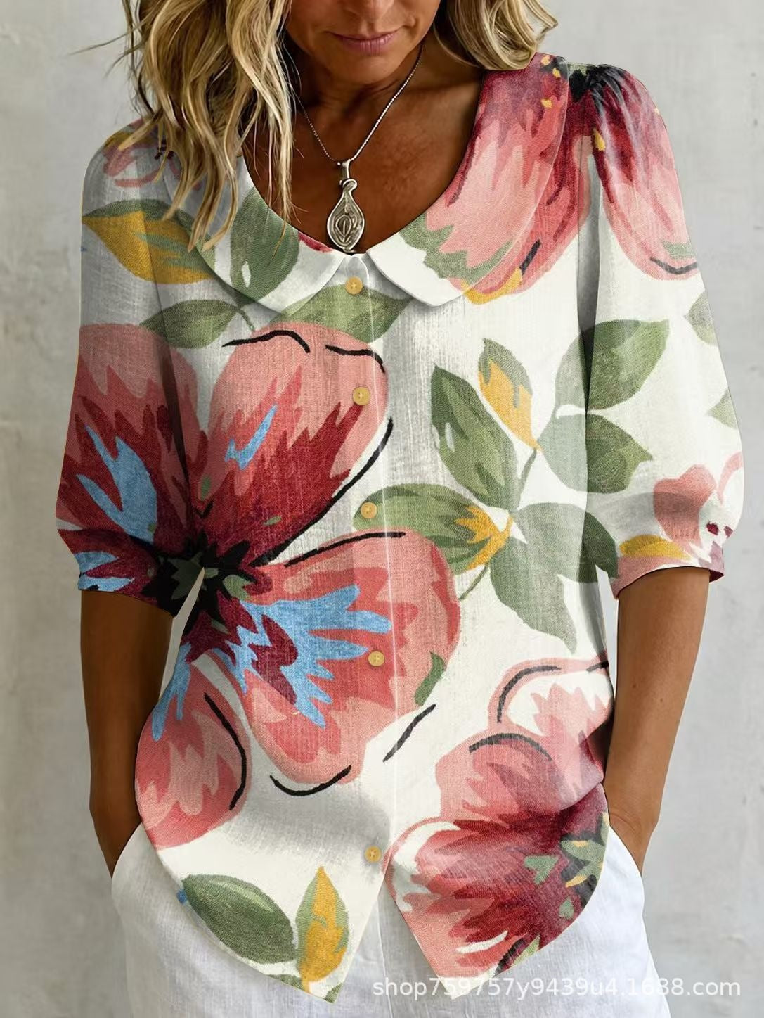 Womens Casual Fashion Printed Short-sleeve Top