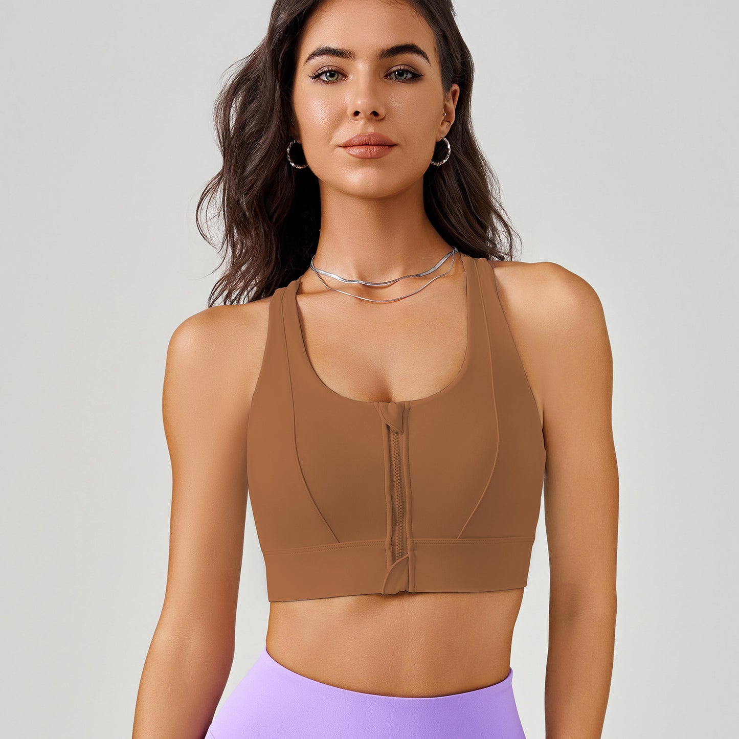 New Spring & Summer Front Zipper Yoga Bra, Back Support High Impact Shockproof Running Vest, Integrated Sports Yoga Top