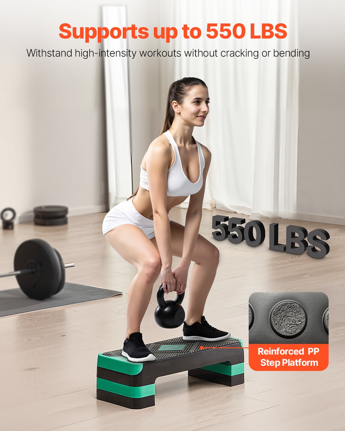 Aerobic Steppbrett Höhenverstellbares Trainingsbrett (10,16-20,32 Cm) Stepper Fitness Mit 250 Kg Tragfähigkeit Rutschfeste Oberflächenbank Für Heim-Fitnessstudio Cardio-Krafttraining Grün