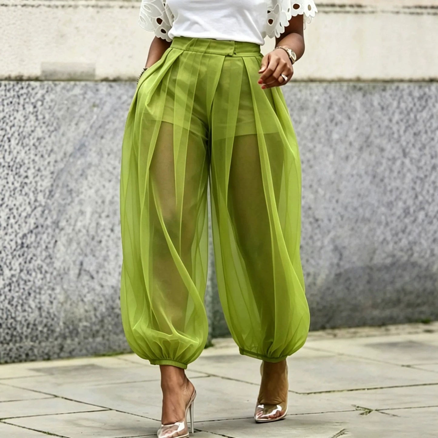 Summer New Semi Transparent Mesh Solid Color Bloomers