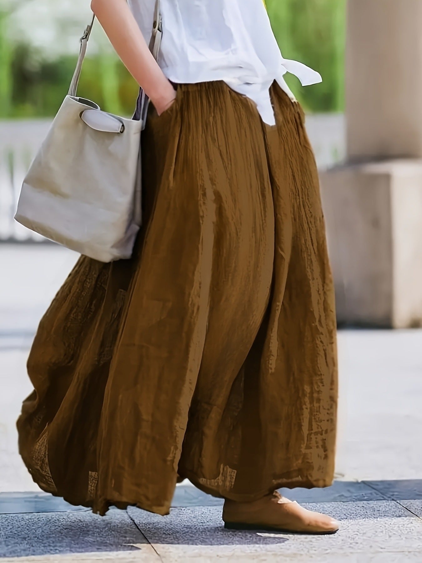 Women's Vintage Style Skirt - A-Line High Waist Cotton Blend Midi Skirt for Casual and Office Wear