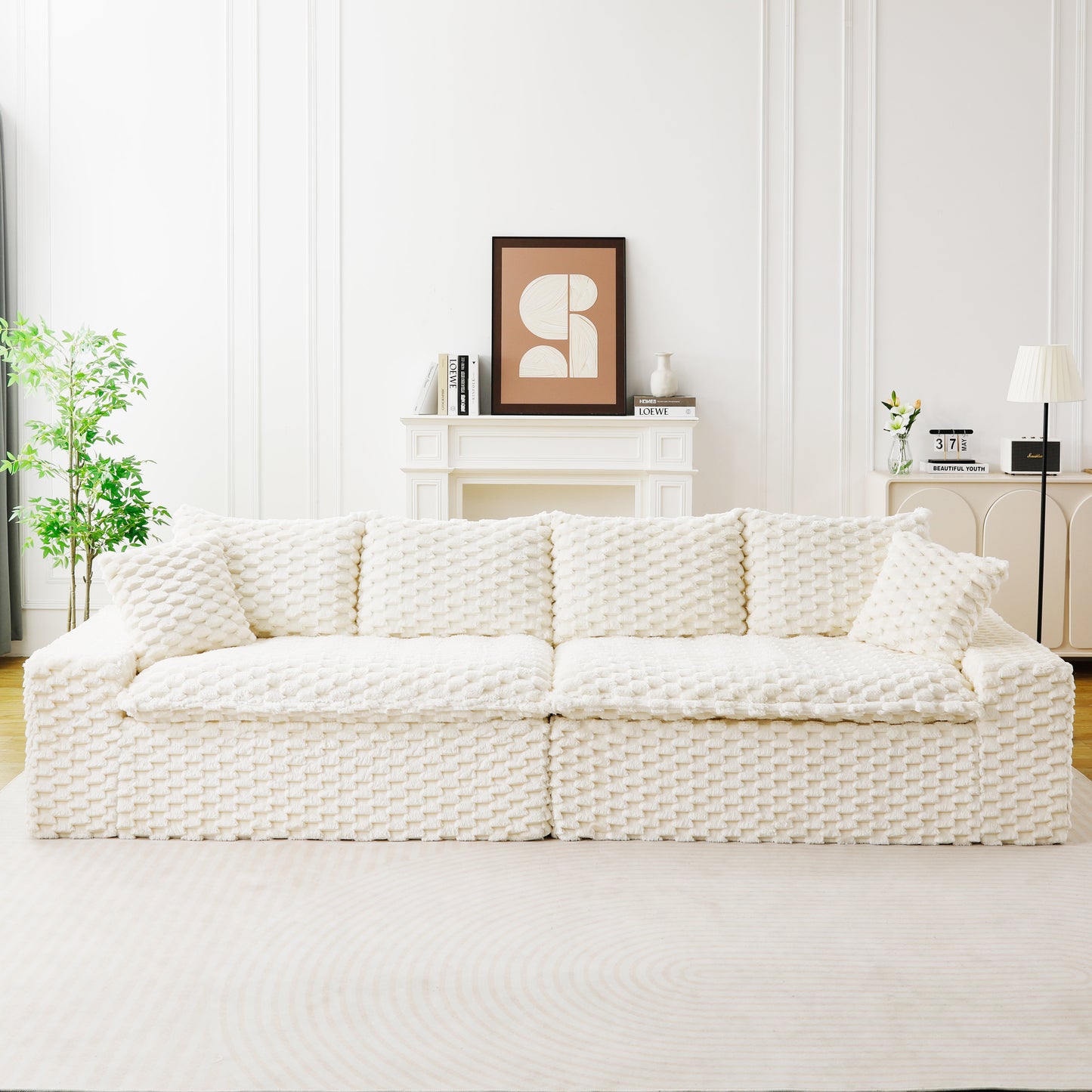 Luxury White Turtle Velvet Multifunctional Sofa - Arrangeable In Single Row, Side-by-Side Or Facing Each Other, Stylish Living Room Furniture For Cozy Home Decor