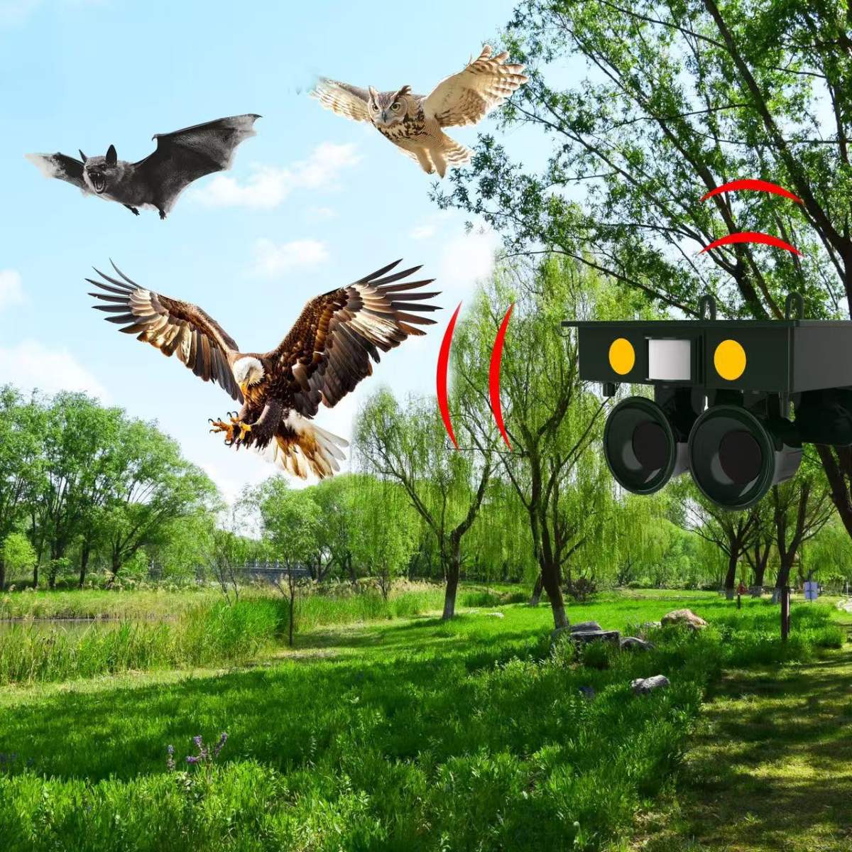 Outdoor Solar-Powered Ultrasonic Bird Repeller