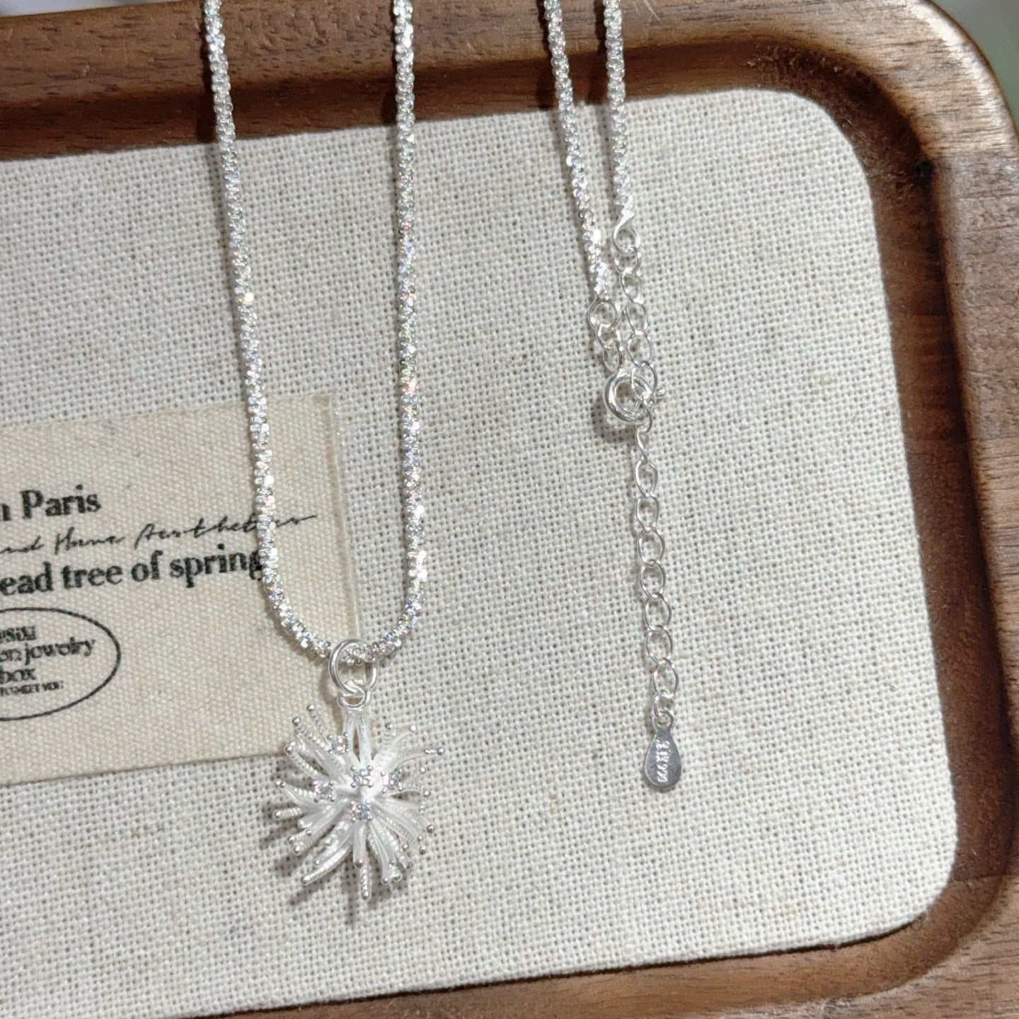 1pcs 999 Sterling Silver Sparkle Fireworks Necklace, Minimalist Chic Style, For Daily Office Wear & Casual Outfits