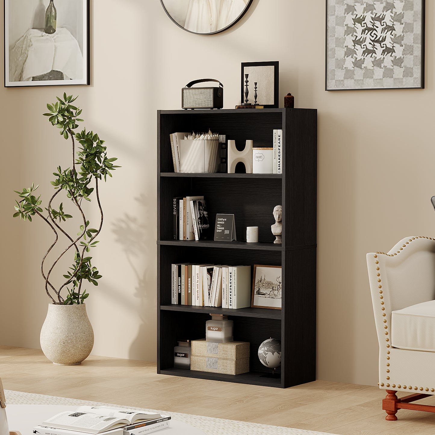 Four-tier And Three-tier Bookcases, Floor-standing Open Shelving, Suitable For Storage In Home Offices, Living Rooms And Bedrooms