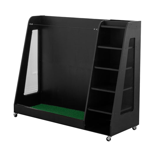 Wooden Golf Bag Storage Rack , Holds 3 Stand Bags  14 Clubs, Organizer For Golf Balls, Shoes  Accessories, Heavy Duty For Garage, Indoor Outdoor Use, Easy Assembly,Black