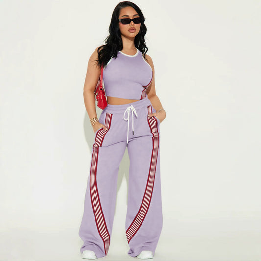 Womens Fashion Casual Vest And Side-striped Pants