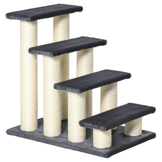 PawHut Dog Steps For Bed 4 Step Pet Stairs For Dog Cat Ladder Scratch Post Grey