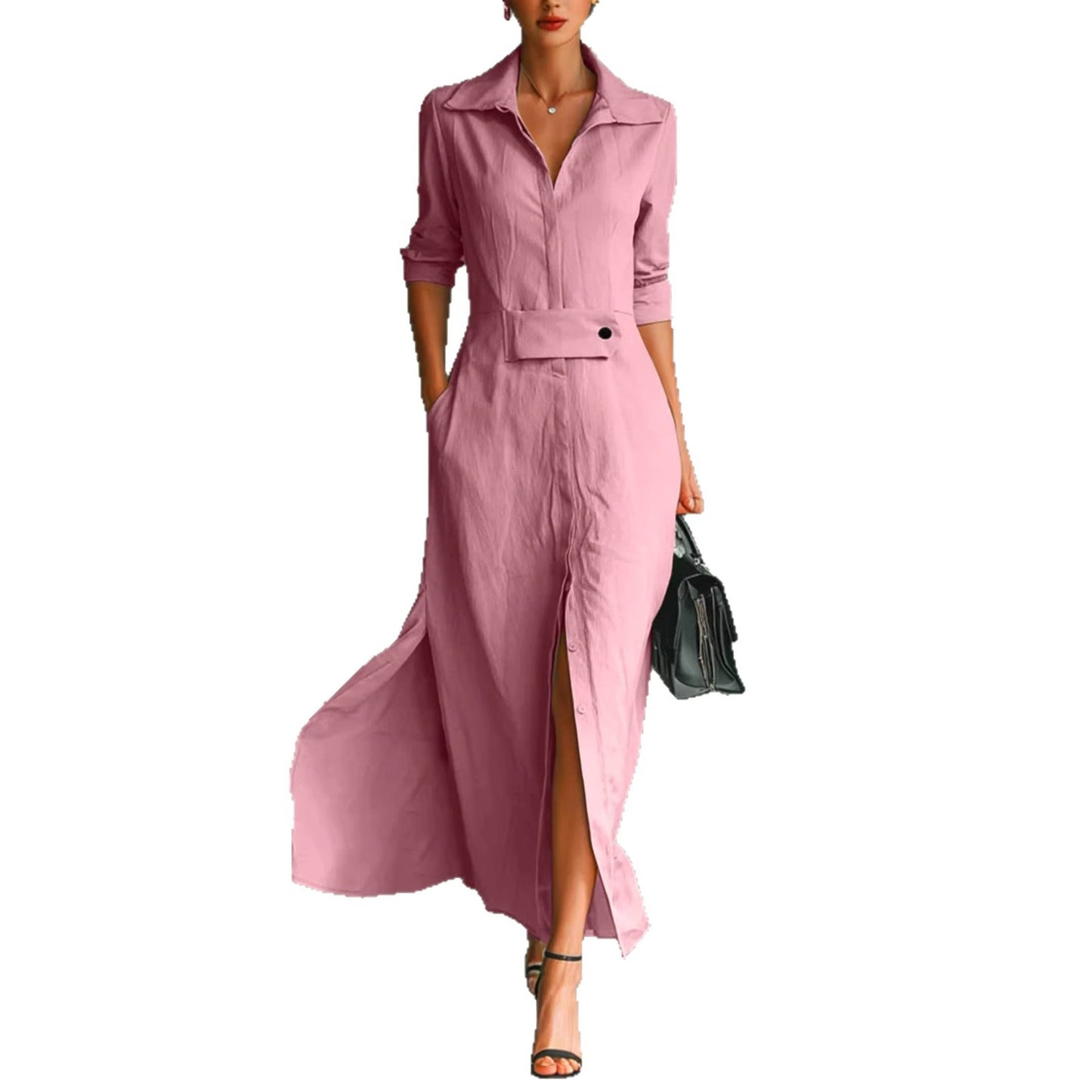 Best-selling Casual And Elegant Slit-front Shirt Dress