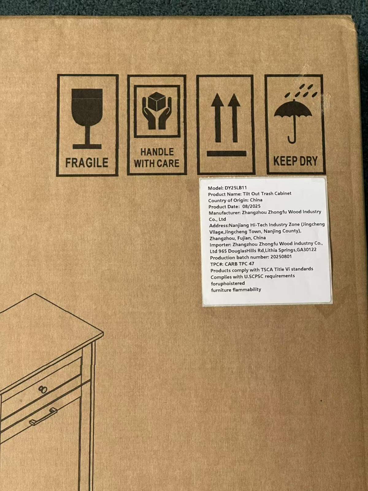 10 Gallon Tilt Out Trash Cabinet Freestanding Trash Bin Cabinet Wood Garbage Recycling Cabinet with Drawer Pet Proof Trash Can Holder for Kitchen Living Room, Antique White (Not include trash can)