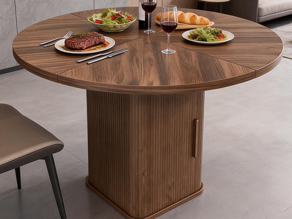 47in Dining Table Exquisite Round Table With 2 Storage Shelf Wood Slide Door And Wooden Base For Dining Room Home Kitchen Canteen