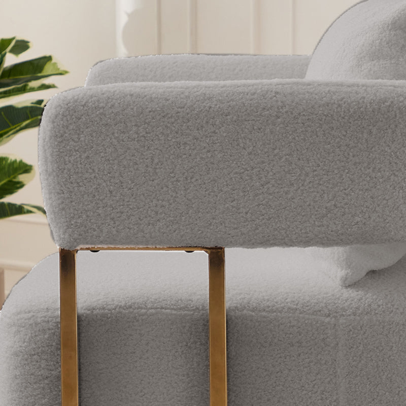 TS Modern Decorative Chair, Living Room Side Chair With Gold Metal Legs, No Wheels, Suitable For Dressing Area, Reception Room, Office,Teddy Fleece Upholstered Metal Foot Sofas 2PCS Grey