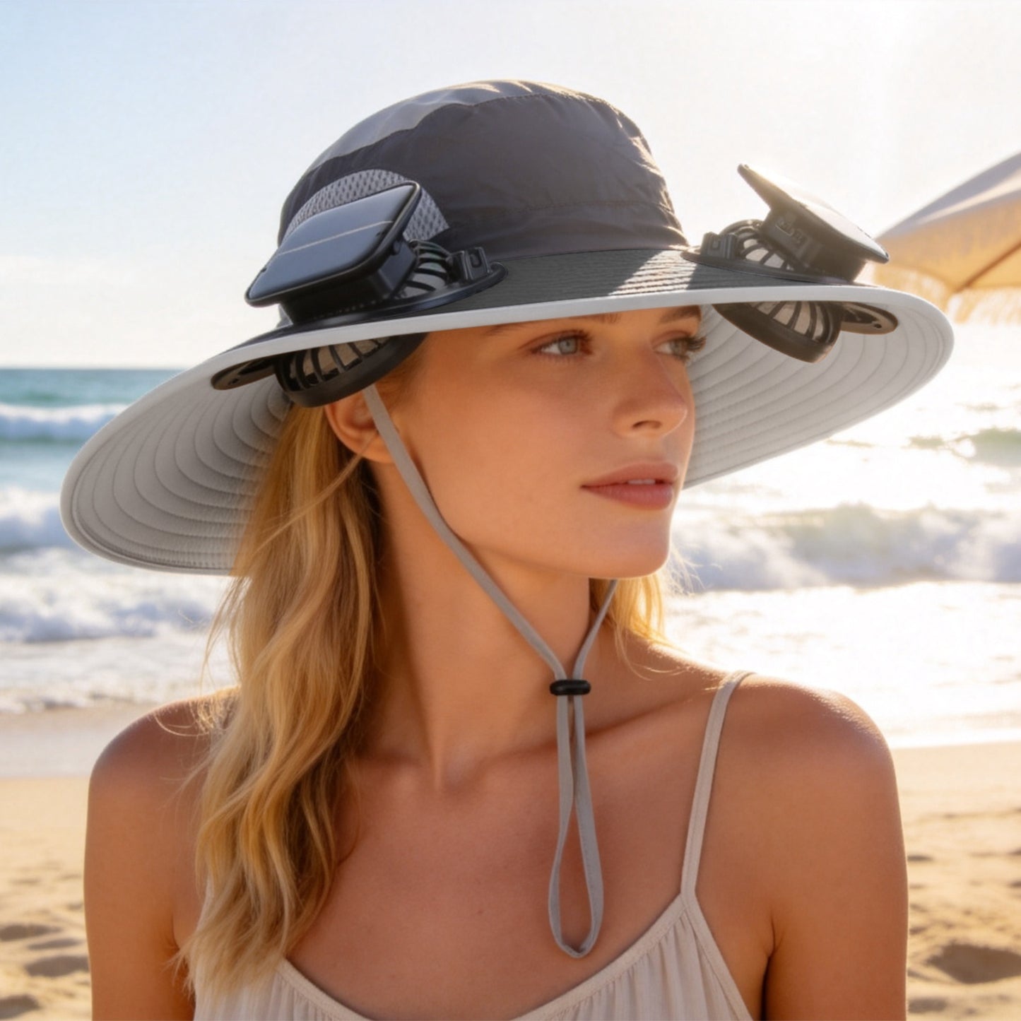 1Pc 2 In 1 Solar Fan Hat UPF50 Sun Hat With Fans Wide Brim Fishing Hat With Face Cover Neck Flap Solar USB Charging For Hiking Gardening Outdoor Work