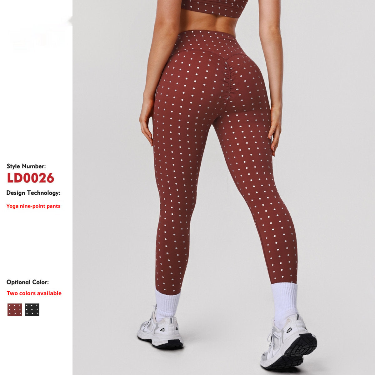 Womens High-Waisted Stretchy Silver-Hot-Stamped Polka-Dot Yoga Pants