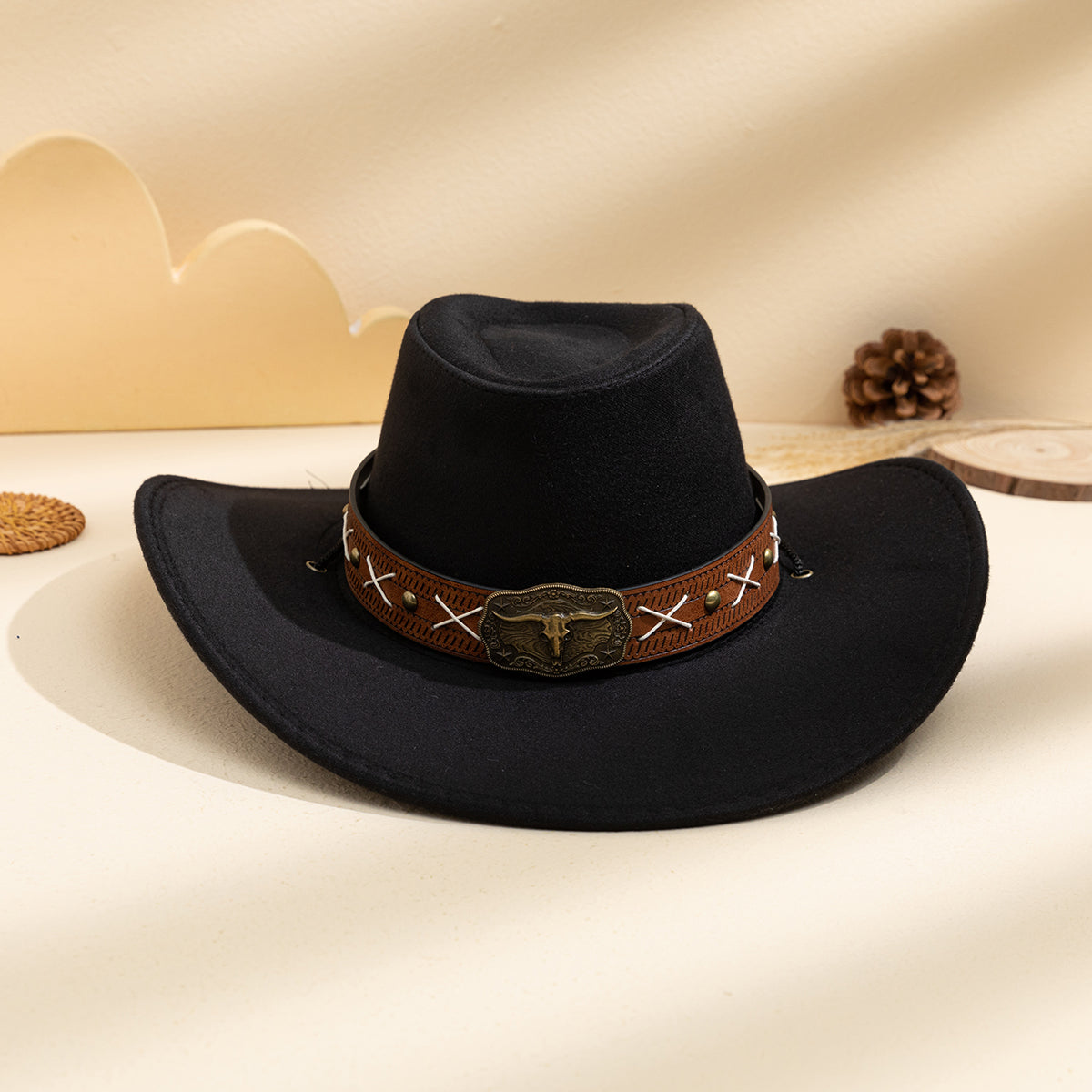 Summer Men's And Women's Matching Metal Buckle Cross-stitch Versatile Eye-catching Western Retro Style Sun Hat For Outdoor Chic Styling And Fashion Accessory