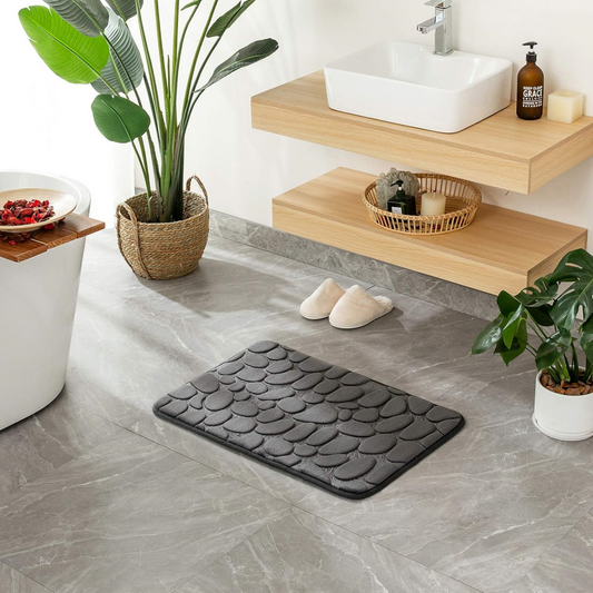 40x60CM Grey Doormat Bath Mat Memory Foam Hydrophilic Pebble Pattern Superfine Fiber Non-slip Soft For Bathroom Bathtub C