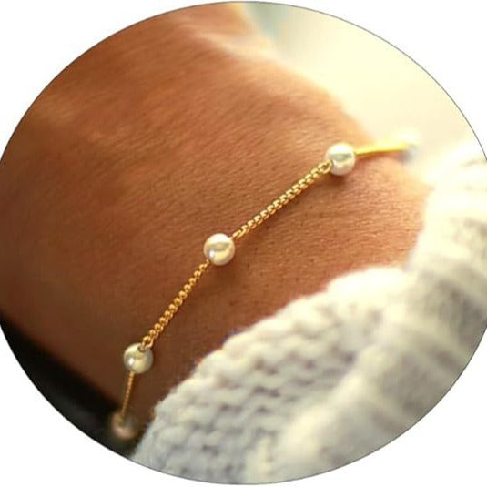 Small Pearl Bracelet 14K Gold Chain Bangle Cute And Minimalist Gift Jewelry