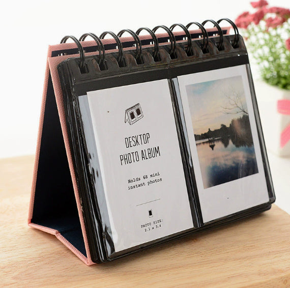Tabletop 3-inch Desk Calendar Photo Album Mini Instant Film Star Card Book Holds 68 Cards