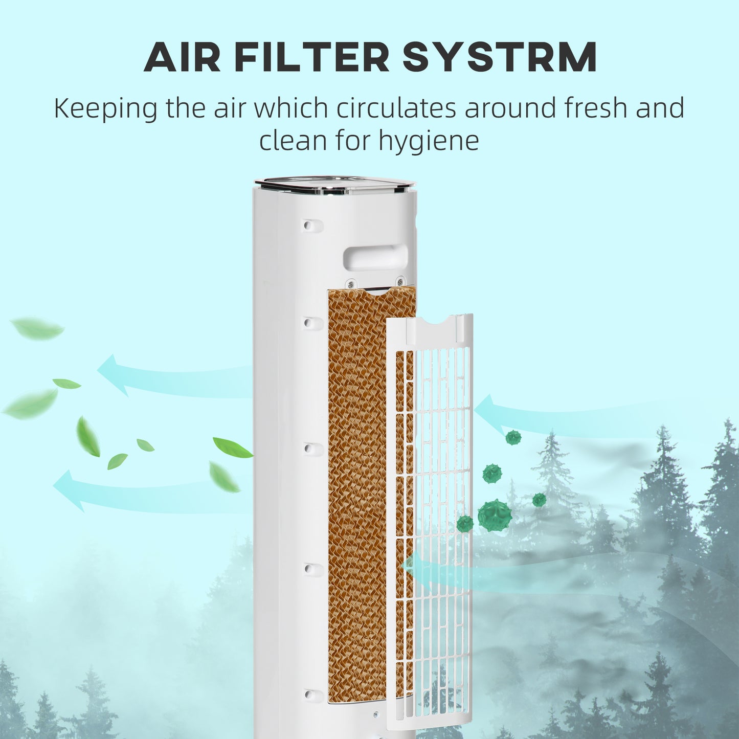 42" 3-In-1 Ice Cooling Fan with Humidifier, Evaporative Air Cooler with Water Tank, 3 Modes, 3 Speeds, 12H Timer, White