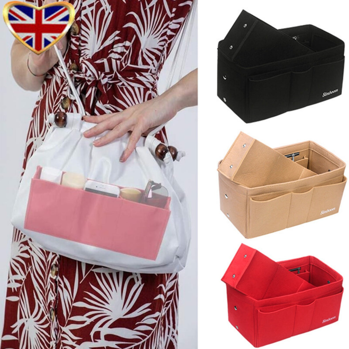Ladies Felt Travel Makeup Bag Insert Liner Purse Pouch Women Organizer Handbag