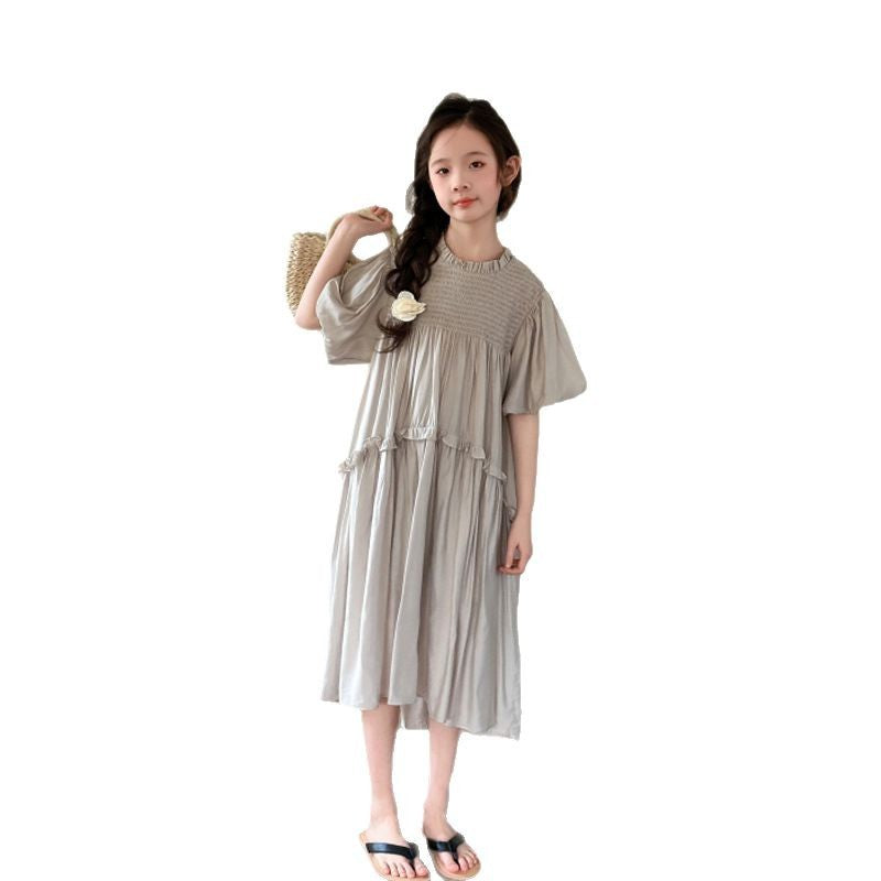 Girls Summer Korean-style Casual Short-sleeve Lightweight Dress
