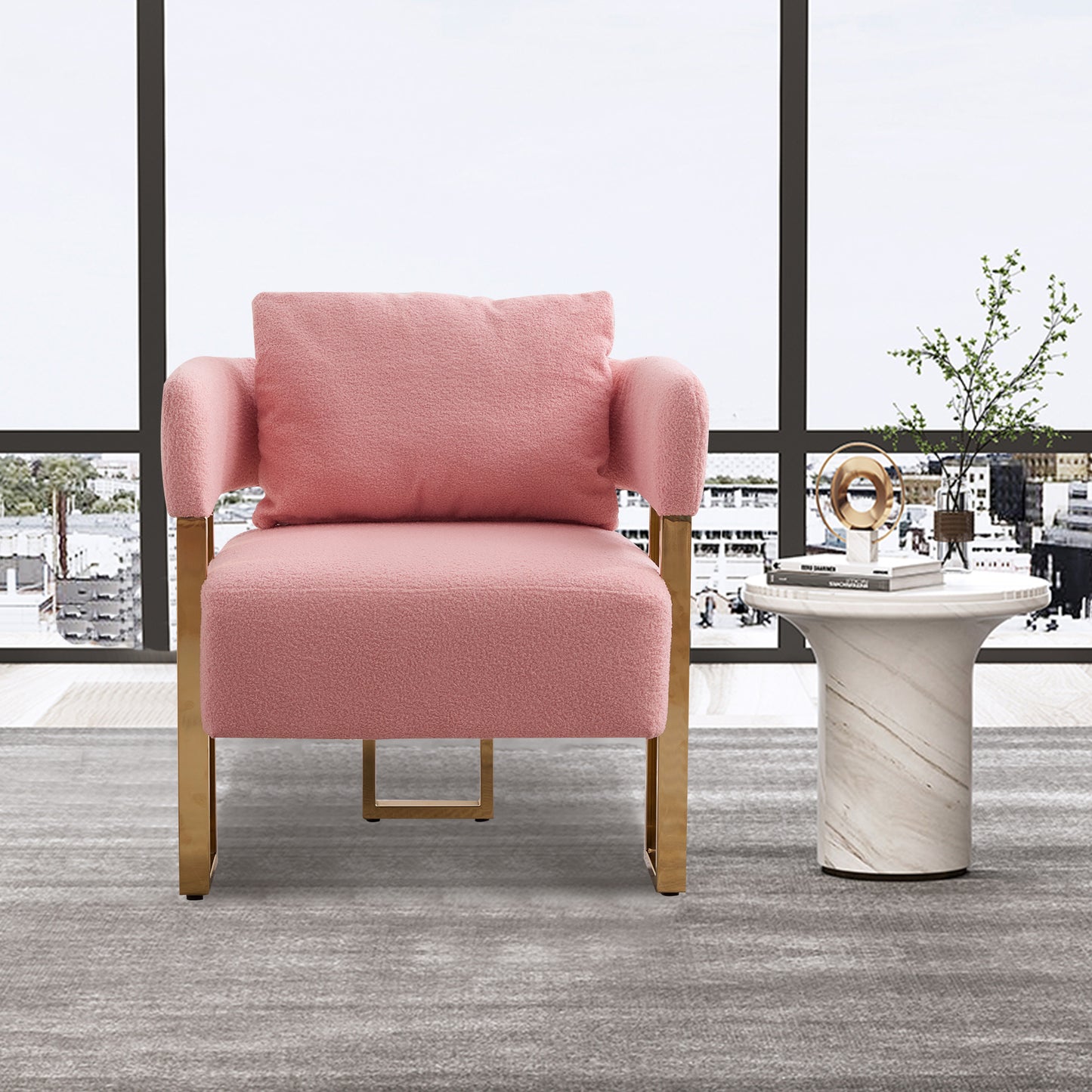 TS Modern Decorative Chair, Living Room Side Chair With Gold Metal Legs, No Wheels, Suitable For Dressing Area, Reception Room, Office,Teddy Fleece Upholstered Metal Foot Sofas 2PCS