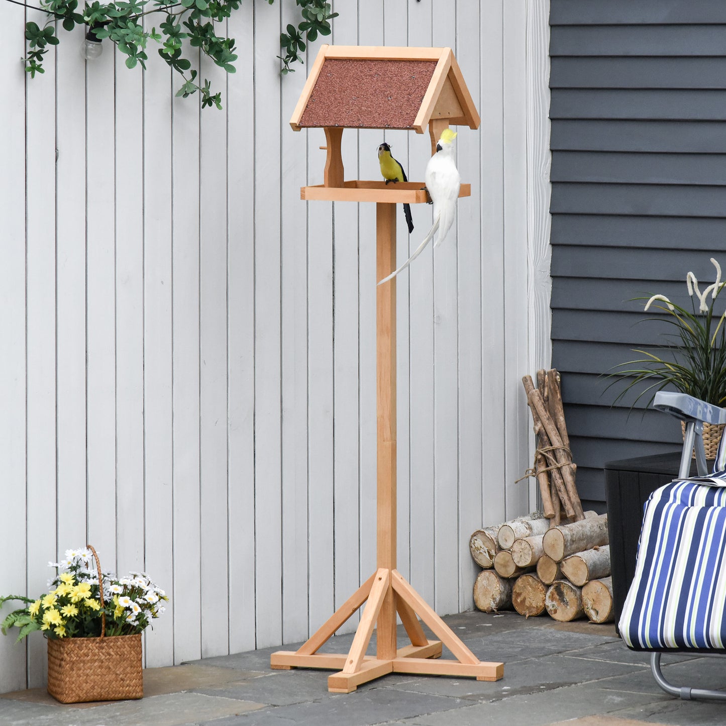 PawHut Wooden Bird Table Wild Bird Feeding Station Freestanding Feeder For Garden Outdoor 55 X 55 X 144cm