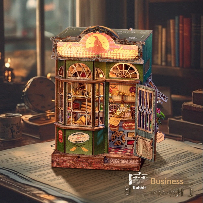Cabin Magic Shop Handmade Assembly Bookend Model Building Toy Gift For Boys And Girls